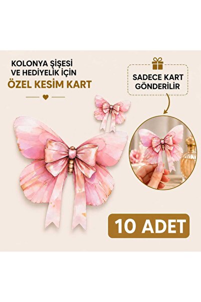 ETİKETİM Özel Kesim Kelebek Pembe Kart/Kolonya Şişesi/Hediyelik -10 ADET