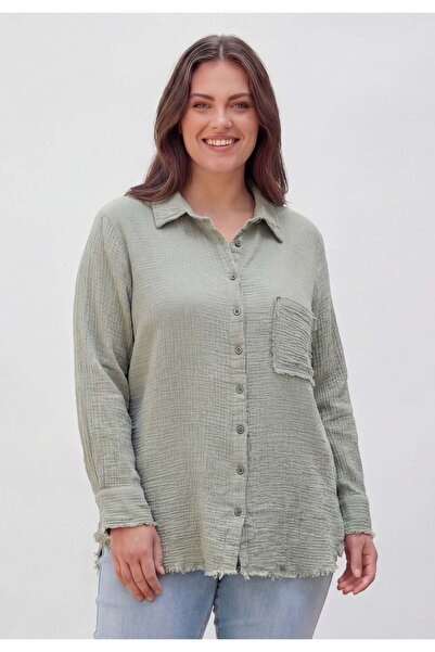 RMG Muslin Fabric Plus Size Shirt Green
