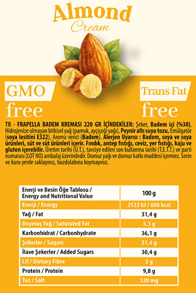 Frapella Antep Fıstık Kreması ve Badem Kreması 2 x 220 Gr.