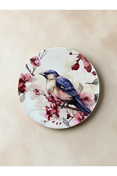 unique florya Dekoratif Duvar Tabağı KUŞ ÇİÇEK DESENİ 26 cm El Yapımı Duvara ...