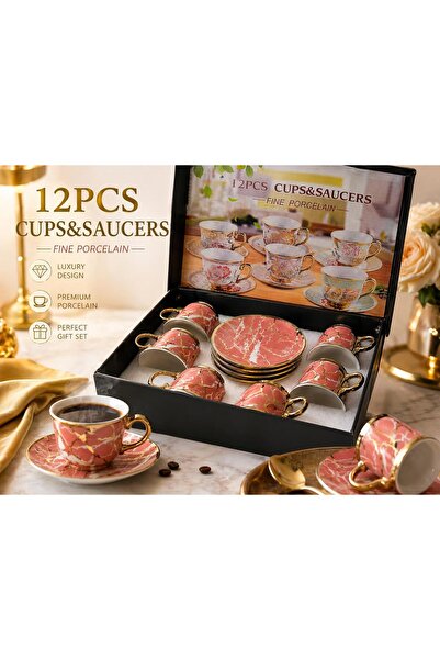 OEM Κομψό Σετ Καφέ – 6 Φλιτζάνια + 6 Πιατάκια - Πορσελάνη