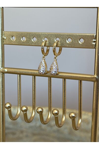 kems jewels Sallantılı Model Zirkon Taşlı Damla Çelik Küpe