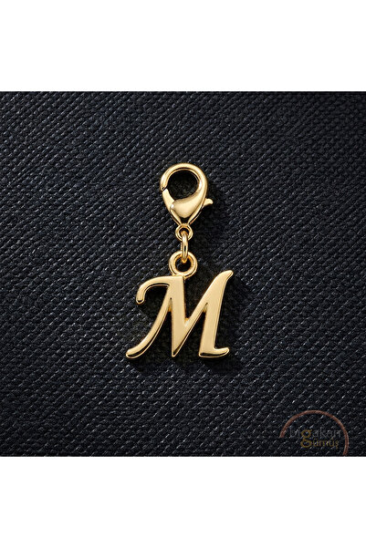 bigakan 925 Ayar Gümüş M Harfi Charm Harf Altın Kaplama Gold 1 Cm