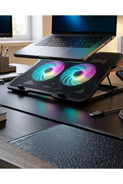 COKK Ayarlanabilir Laptop Soğutucu Çift Fan RGB Işıklı Sessiz Çalışan