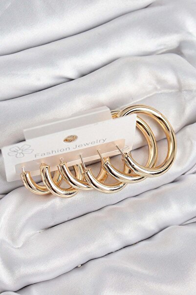 Inure Jewelry طقم أقراط نسائية من النحاس على شكل حلقة ذهبية اللون
