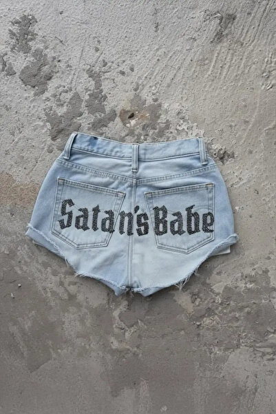 Gofeel Mavi Satan's Babe Taşlı Y2K Mini Şort