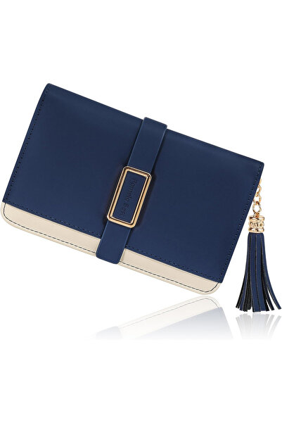 OEM Portofel elegant albastru pentru femei cu protecție RFID, fermoar metalic...
