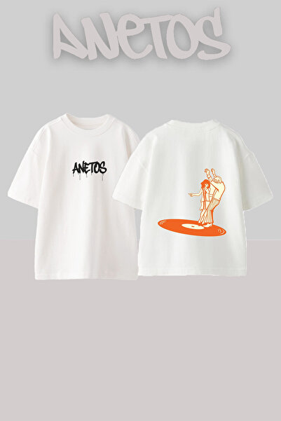 Anetos Tricou supradimensionat din bumbac alb cu imprimeu pe spate Dancing Pe...