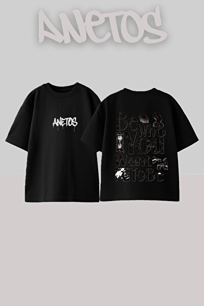 Anetos Μπλουζάκι Be You Design με στάμπα στην πλάτη, βαμβακερό, μαύρο, oversized