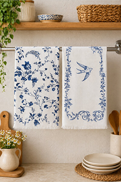 Daylife Set of 2 Digital Printed Kitchen Towels – 40X50 cm Fringed Drying Cloth