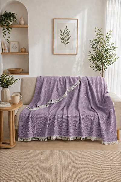 luxeinci Siena Mor Koltuk Örtüsü Şalı 170x210 cm Saçaklı