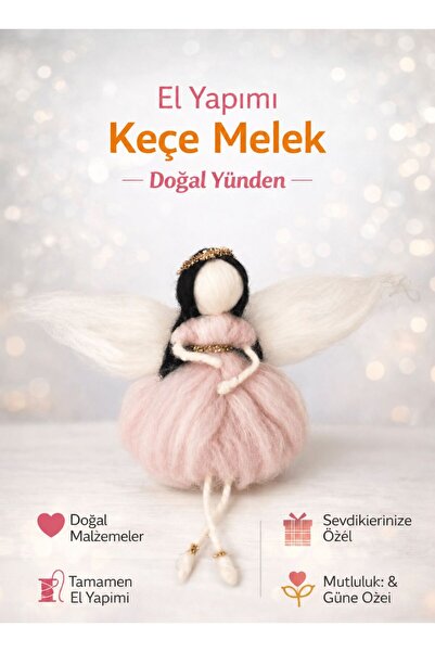 Momsmeril Keçe Melek Bebek Organik El Yapımı Yün 15cm PUDRA