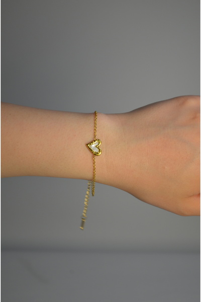 shop Steel Bracelet with Gold Heart Figure