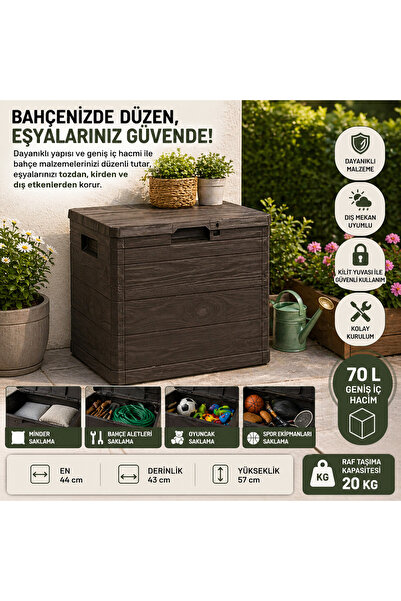 CSB STORE Bahçe Depolama Sandığı Kahverengi Plastik Kutu 42,5x44x50 cm Dış Me...