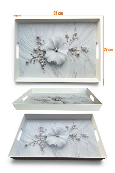 EZMK EV GEREÇLERİ Çay Kahve Sunum Tepsisi, Beyaz Renk, 1 Adet, 37x27 cm