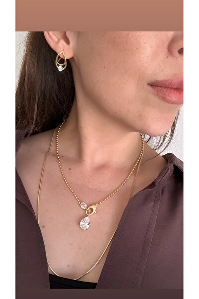 Bade Jewelry Vip Anti-Tarnish Stone Detailed Necklace (45 cm) + Pipe Model Ch...