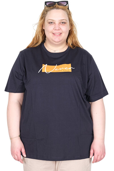 ModeXL Mode XL Real Plus Size Ženska Majica Bis Ovratnik Never U26125 TAMNOMOŽDA