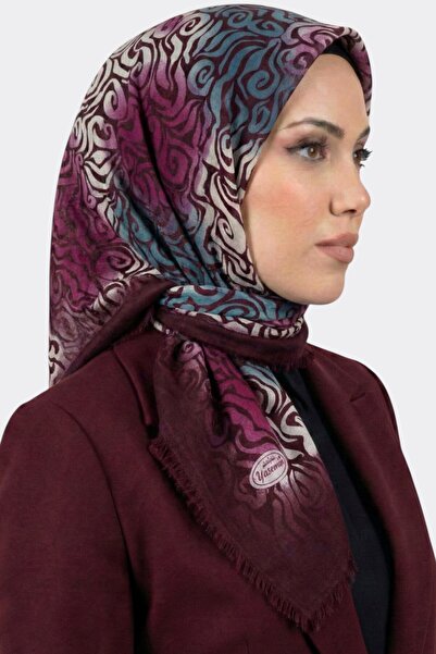 hadiora وشاح نسائي منقوش باللون العنابي