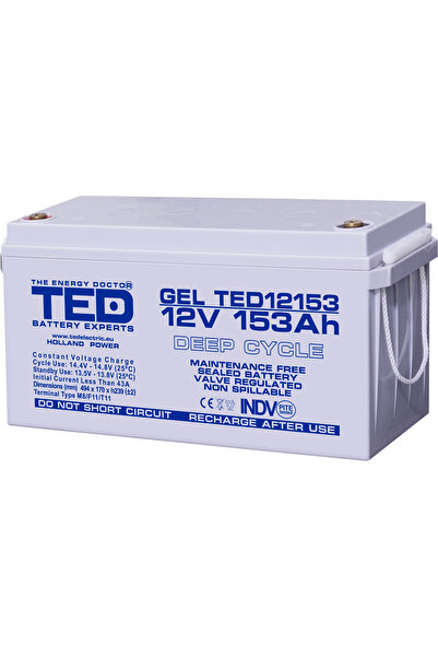 TED Electric Acumulator Staționar Etans cu Gel Deep Cycle 12V 153A M8 F11 T11...