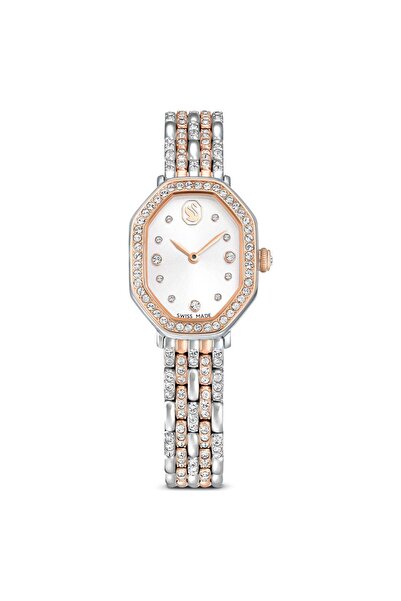 Swarovski Dextera Octagon Saat İsviçre Üretimi Metal Bileklik Gümüş Ton Pembe...