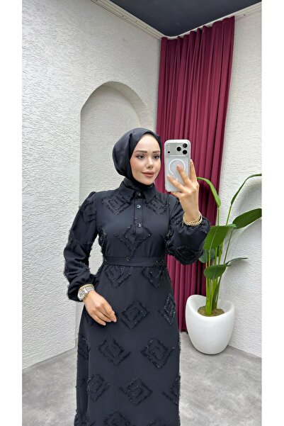 Kalemen Moda Carmen Püsküllü Elbise 6147 Siyah