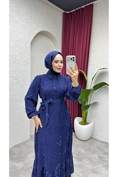 Kalemen Moda Carmen Püsküllü Elbise 6147 Lacivert