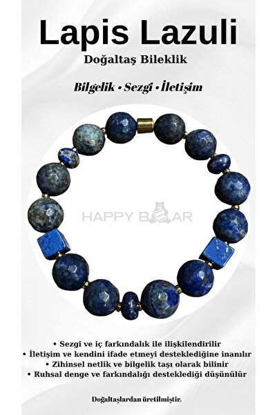 Happy Bear سوار من حجر اللازورد الطبيعي بأحجام متنوعة - تصميم خاص
