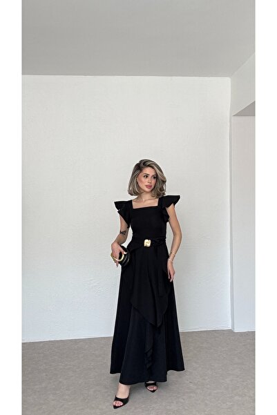 Nesil Ruffled Long Dress with Belt
