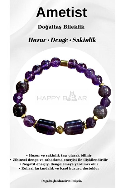 Happy Bear سوار نسائي بتصميم من حجر الجمشت الطبيعي - حجر السلام والتوازن