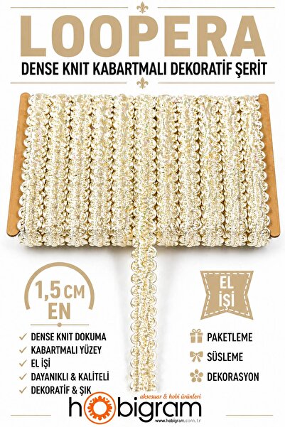 Hobigram Sjajna krem Loopera traka od gustog pletiva sa reljefnim dekorativni...