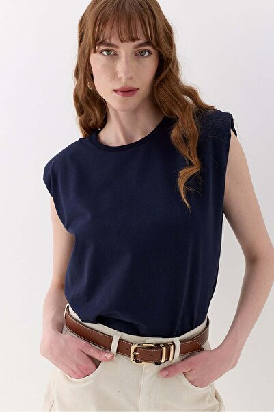 Jusenmia Tricou din bumbac căptușit, albastru marin
