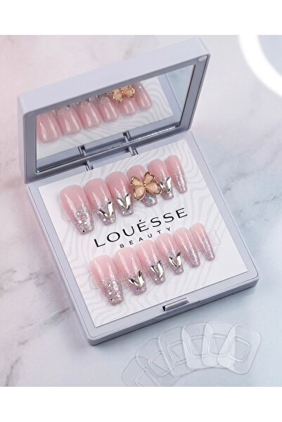 Louesse Beauty Louésse Soft Pink Takma Tırnak 12’li – Pembe Nude Simli Taşlı ...