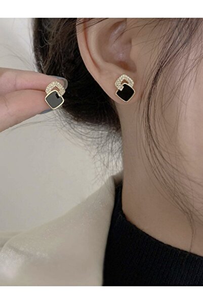 VEYA Luxury Geometric Black and Crystal Earrings for Women