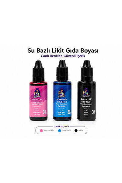 By Paster 3lü SET SU BAZLI LİKİT GIDA BOYASI 30 GR - 3X30 GR BEBE PEMBE, BEBE...