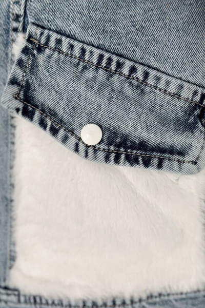 Noa&Noa Jachetă de blugi de pluș pentru femei – Palton de iarnă din denim cu detaliu de blană și fermoar