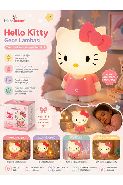 TEKNOKUTUM Hello Kitty 3 Kademe Led Işıklı Çocuk Masa Gece Lambası