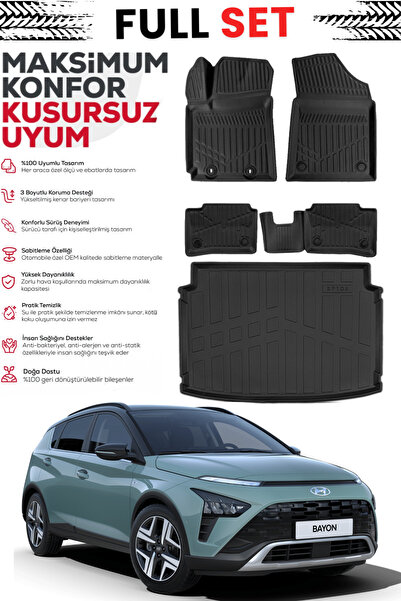 ko kaliteoto Hyundai Bayon 2026 Model 3D Kauçuk Bagaj Havuzu 4D Havuzlu Paspa...