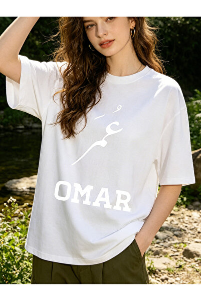 bolivia's Round Neck Short Sleeve Loose Top OMAR Arabic Text Print Summer Cas...