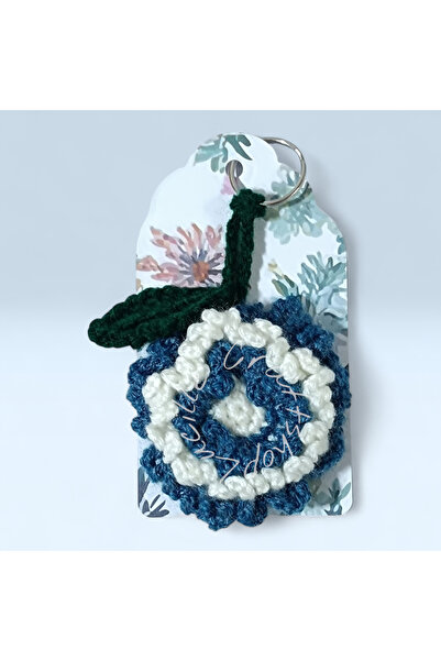 Lucille Craftshop Breloc Floare Albastru‑Alb Croșetată Manual – Accesoriu Han...