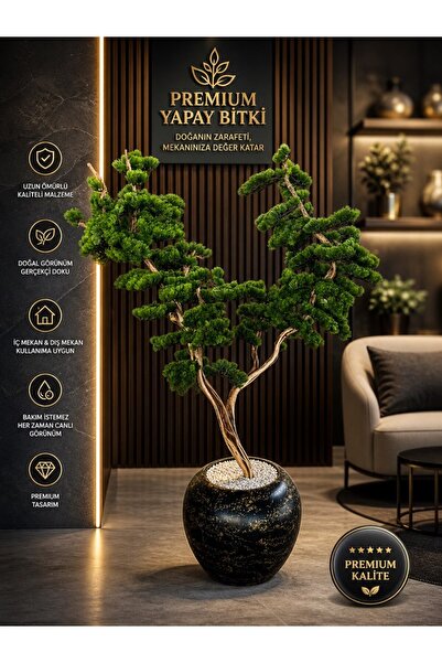 Yades Zen Serisi Lüks Dekoratif Yapay Bonsai Ağacı - Siyah Mermer Desenli Kür...