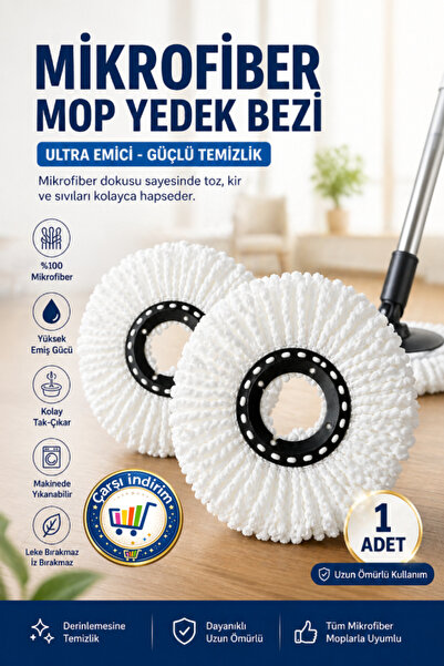 nistabolje 1 Adet Döner Mop Yedek - Döner Başlıklı Mikrofiber Paspas Yedeği