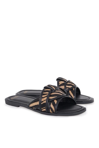 Exe Shoes Γυναικείες Παντόφλες 700-159 Μαύρο Καμηλό Ζεμπρά U470015911K4