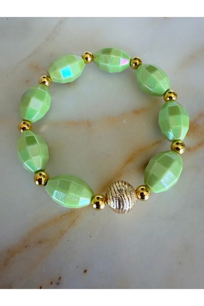 COCOSH TAKI Green Color Almond Model Flexible Design Bracelet with Gold Details