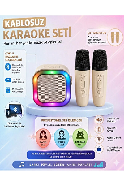 BESTTOYS Kablosuz karaoke seti ikili mikrofonlu şarjlı LED ışıklı hoparlör