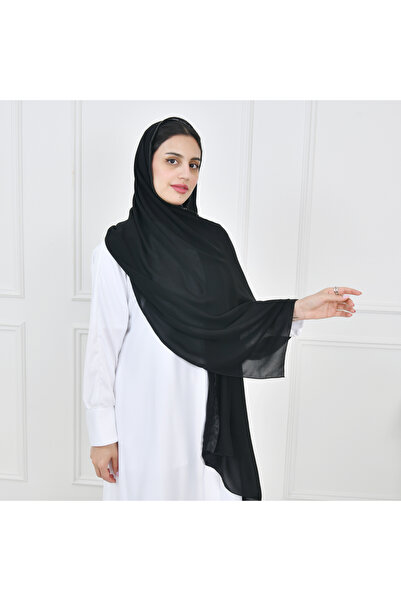 HAWRAA ABAYA Silk Scarf with an Elegant Black Fringe Trim.