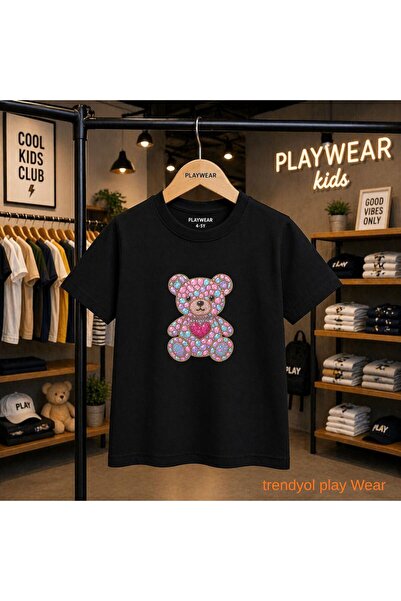 playwear Round Stone Bear Printed 100% Children's Unisex T-Shirt 5 6 -7 8-9 1...