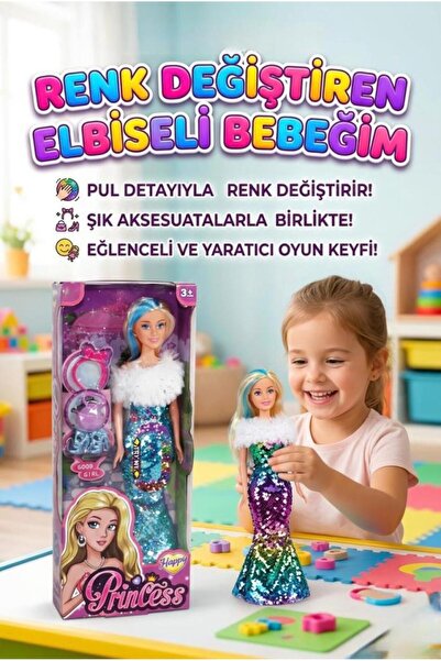 Tıfıl Toys Happy Princess Renk Değiştiren Pullu Elbiseli Oyuncak Bebek - 30 c...