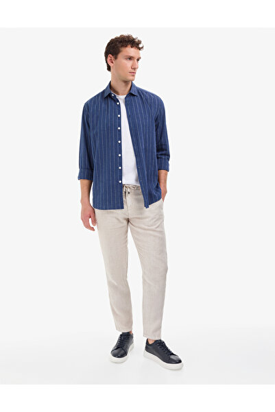 Pierre Cardin Pantaloni din pânză de in 100% Carrot Fit, bej 50320846-VR011