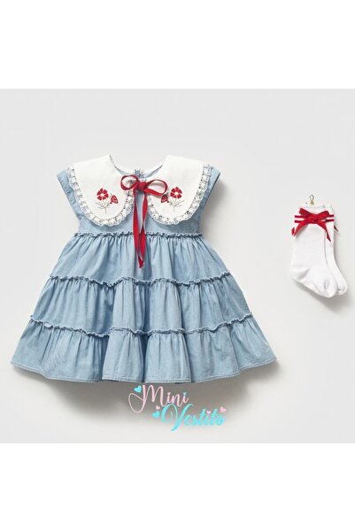 MiniVestito Red Rose Embroidered Dress with Socks