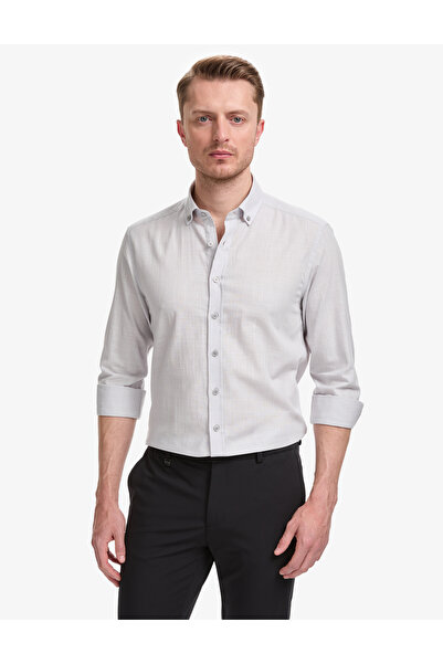 Pierre Cardin Açık Gri %100 Pamuk Keten Görünümlü Slim Fit Uzun Kollu Gömlek ...